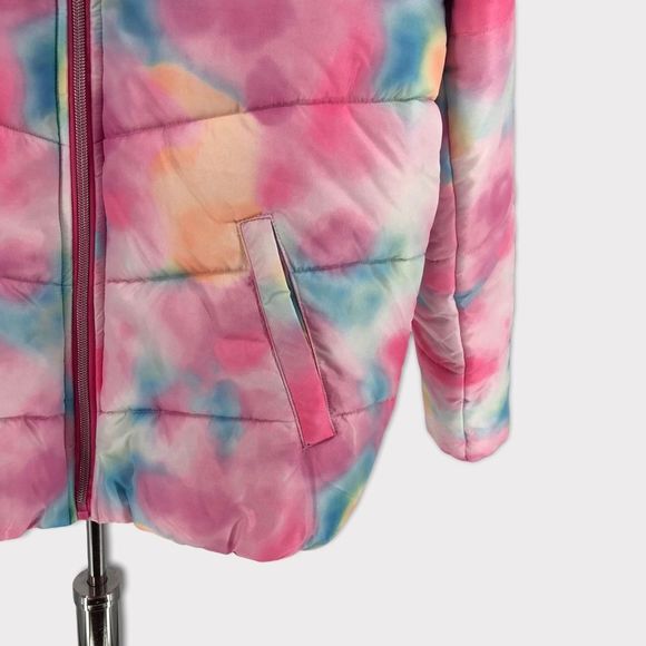 Rothschild Girls Pastel Rainbow Tie Dye Hooded Puffer Coat with Pockets - Picture 4 of 13